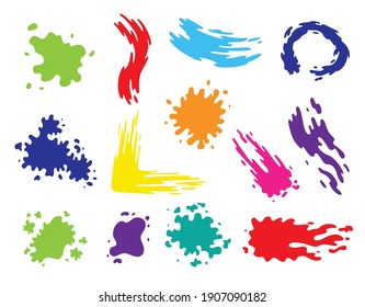 Paint blots. Splashes set for design use. Colorful grunge shapes collection. Dirty stains and silhouettes. Color ink splashes