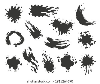 Paint blots. Splashes set for design use. Colorful grunge shapes collection. Dirty stains and silhouettes. Black ink splashes