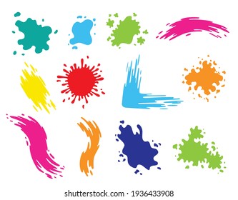 Pintar manchas. Splashes ajustados para uso de diseño. Colorida colección de formas de fondo. Manchas sucias y siluetas. Color de las salpicaduras de tinta