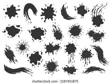 Paint blots. Splashes set for design use. Colorful grunge shapes collection. Dirty stains and silhouettes. Black ink splashes