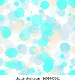 Paint blue stains vector seamless grunge background. Mottled ink splatter, spray blots, dirty spot elements seamless. Watercolor paint splashes pattern, smear liquid stains.