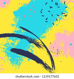 Paint blue yellow brush stroke. Fashion abstract vector  background. Watercolor splater color grunge elements. Colorful pastel texture. Dirty lines