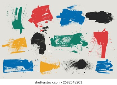 Paint bold brush strokes, vector hand drawn thick grunge lines, rectangle shapes. Art bold horizontal lines. Chaotic strokes of acrylic brush frame, banners. Vector grunge marker highlight underline.