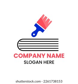 Paint Book Logo Design Concept With Book and Paint Brush Icon Template