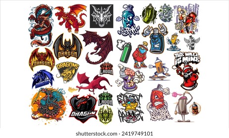 paint bottles and dragons graphic design vector illustration 