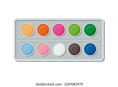 Paint box vector illustration. Illustration in cartoon style isolated on white background. Children's creativity in the children's room. Learning and drawing