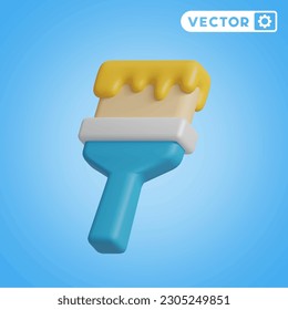 paint brush 3D vector icon set, on a blue background