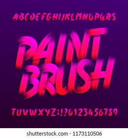 Paint Brush Alphabet Font. Uppercase Brushstroke Grunge Letters And Numbers. Stock Vector Typography.