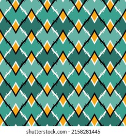 Paint brush argyle seamless pattern. Freehand ikat design classic geometric ornament. Diamond motif geo background. Trendy handdrawn print. Modern artistic hand drawn abstract vector wallpaper