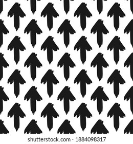 Paint brush up arrows seamless ornament. Hand drawn pattern. Freehand wallpaper. Grunge geomatric texture. Vector illustration on white background
