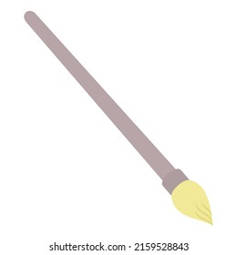 Paint brush. Artistic tool for coloring. Color vector illustration. Brush with stiff yellow bristles. Device for creativity. Isolated background. Flat style. Idea for web design.