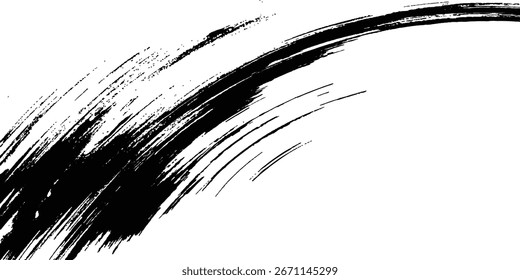 Pincel de pintura negro Ink Splash sobre fondo abstracto blanco. Abstractas textura de trazos de pintura en blanco y negro.	