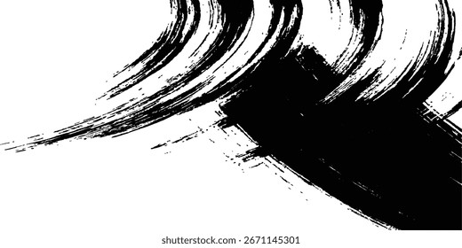 Pincel de pintura negro Ink Splash sobre fondo abstracto blanco. Abstractas textura de trazos de pintura en blanco y negro.	