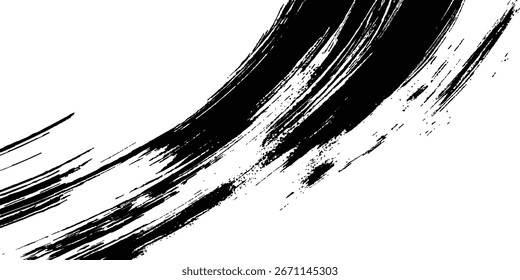Pincel de pintura negro Ink Splash sobre fondo abstracto blanco. Abstractas textura de trazos de pintura en blanco y negro.	