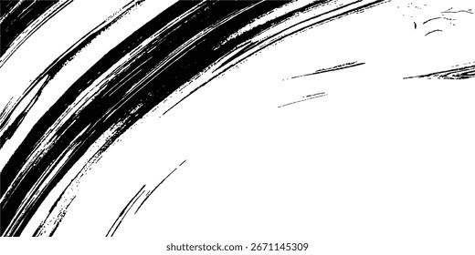 Pincel de pintura negro Ink Splash sobre fondo abstracto blanco. Abstractas textura de trazos de pintura en blanco y negro.	