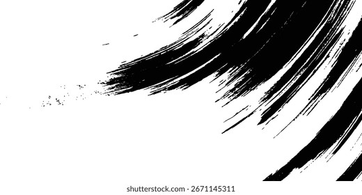 Pincel de pintura negro Ink Splash sobre fondo abstracto blanco. Abstractas textura de trazos de pintura en blanco y negro.	