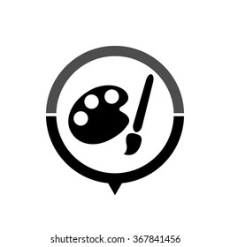 Paint brush - black vector icon; map pointer;  message bubble