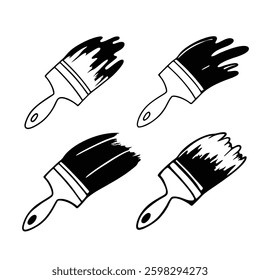 Paint Brush black and white vector set