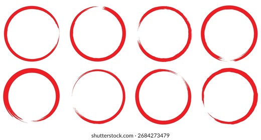 Paint brush blob, circle shape, round chalk bubble, charcoal button, ink stain, grunge edge border hand drawn. Hand drawn circle line sketch set. Circular vector image. eps 10