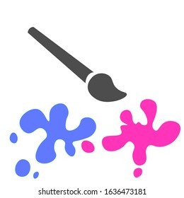 Paint  brush and blots on white background. Vector illustration