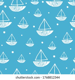 Paint brush boats seamless pattern. Marine surface texture. Vector illustration.