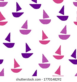 Paint brush boats seamless pattern. Marine surface texture. Vector illustration.