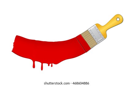 Paint and brush. Bright red splash. Isolated vector illustration on white background.