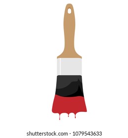 Paint brush with brown wooden handle drawing with red paint vector illustration. Paint brush icon
