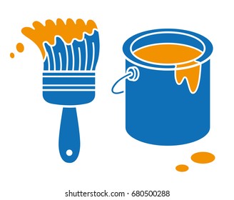 Paint brush and bucket can icon