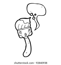paint brush cartoon character with speech bubble