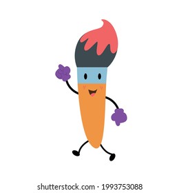 Paint Brush Character Flat Cartoon Vector Template Design Illustration