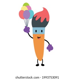 Paint Brush Character Flat Cartoon Vector Template Design Illustration