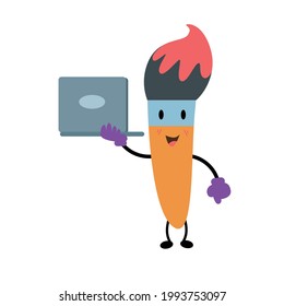Paint Brush Character Flat Cartoon Vector Template Design Illustration