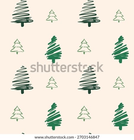 Paint Brush Christmas Trees Seamless Pattern. Marker Hand Draw Christmas Tree Pattern. Ink Brush Calligraphy Spruce Tree Design for Winter Holidays
