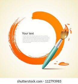 Paint brush. paint circle orange background, vector illustration
