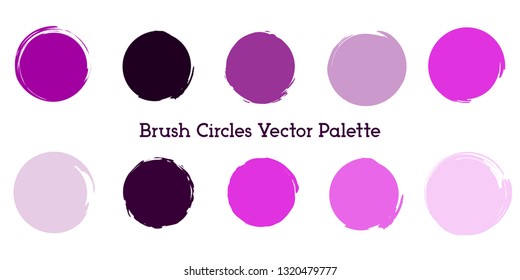 Paint Brush Circles Color Palette in Violet Colors. Makeup round traces template. Round Label Backgrounds. Round Stickers Collection.Stroke Round Shapes Template. Paint Circles Vector Set