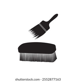 paint brush and cleaning brush tools icon silhouette vector art flat design