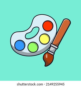 Paint brush and color palette cartoon illustration