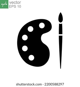 Paint brush with color palette glyph icon. Watercolor for drawing and sketch of artist equipment. Colors paint, Artistic brush simple pictogram. Vector illustration. Design on white background. EPS 10