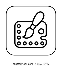 Paint Brush and Color Palette Icon. School Stationery. Artistic Supplies concept. Editable stroke flat icons. Simple thin line art logo. Black outline button. Vector illustration. 