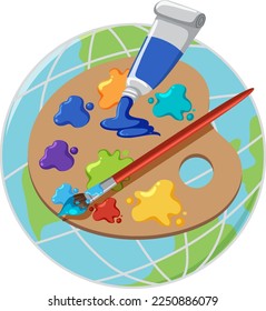 Paint brush and color palette illustration