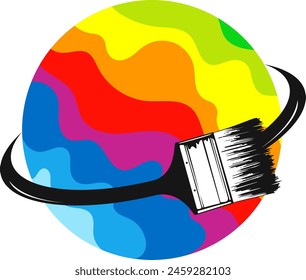 Paint brush and colored paint in a circle symbol