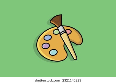 Paint Brush with Colorful Palette vector illustration. Painting tool element icon concept. Art and paint brush icon design on green background.