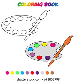 paint brush  - coloring page. Worksheet. Game for kids -  coloring book.  Vector cartoon  illustration. 