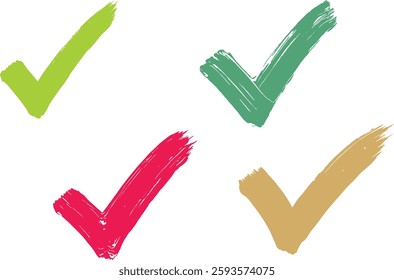 Paint Brush Different Check mark right or correct icons. Different style and shape checklist designs. Check-mark for voting, approval, selection, business, office, poster, and web designs. EPS 10