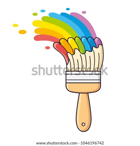 Paint brush with different colors and rainbow stroke splash isolated