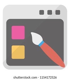 
A paint brush with the different paint palette on a web page giving the concept of web designing 

