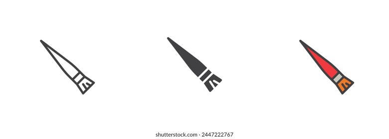 Paint brush different style icon set. Line, glyph and filled outline colorful version, outline and filled vector sign. Symbol, logo illustration. Vector graphics