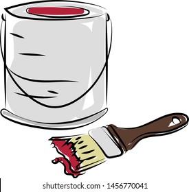 Paint brush dip in red, illustration, vector on white background