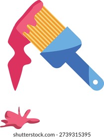 A paint brush dipped in pink paint rests on a black background, showcasing vibrant color contrast